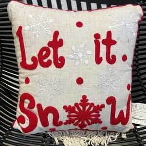 “Let It Snow" 16” Christmas throw pillow Embroidered